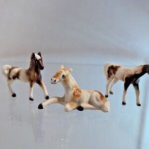 3 Miniature Paint Porcelain Bone China Horses Mcm Japan Vintage Circa 1970s